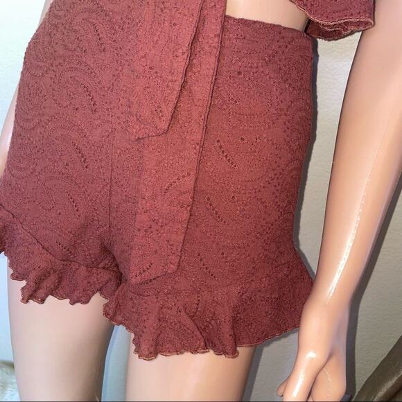 Eyelet Embroidery Ruffle Trim Knot Front Cami Top & Shorts Set SZ 4 chocolate - Picture 9 of 14